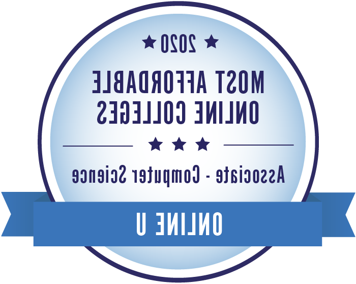 Badge awarding JCC's Computer Science degree with 2020 Most Affordable Online Associate Computer Science Degrees award from Online U